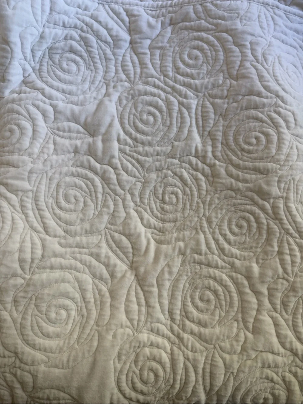 LoveShackFancy Cream Quilted Rosette Bedspread with Floral Accents